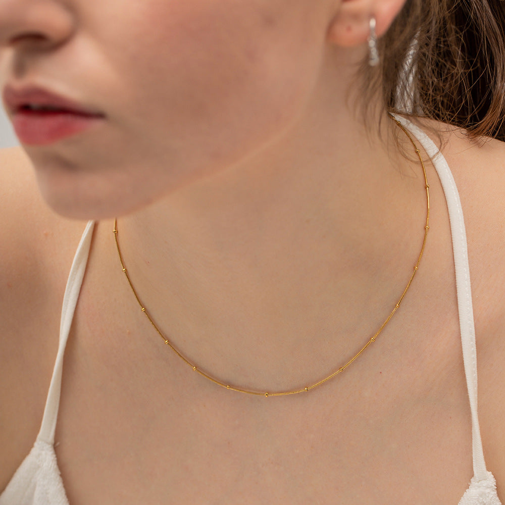 5pcs Small Fresh Stainless Steel Necklace High-Grade Sense Does Not Fade Color Round Bead Snake Chain Necklace Summer Accessories