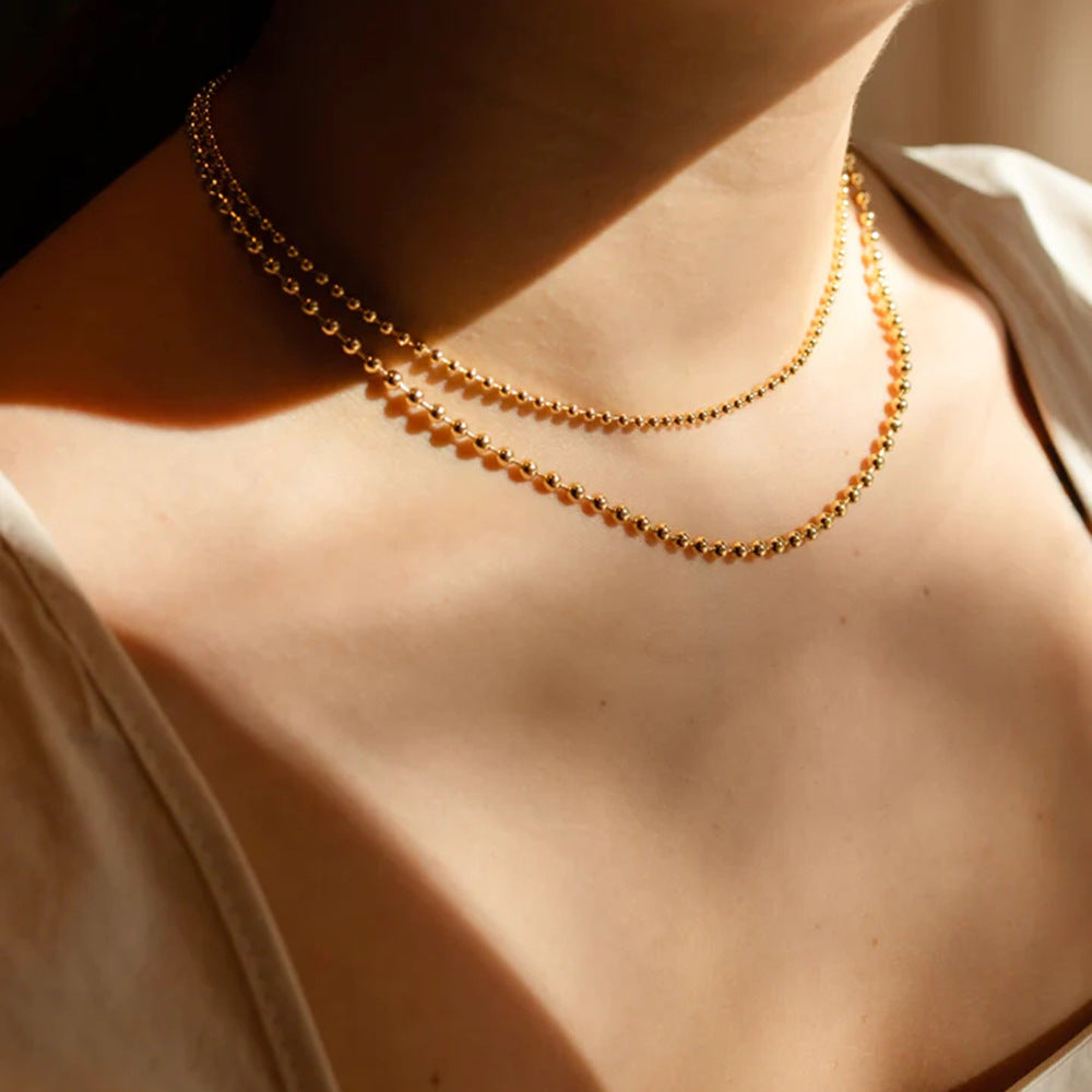 5pcs New Necklace Stainless Steel Temperament 18K Gold Stainless Steel Large Round Bead Small Round Bead Double Necklace Jewelry
