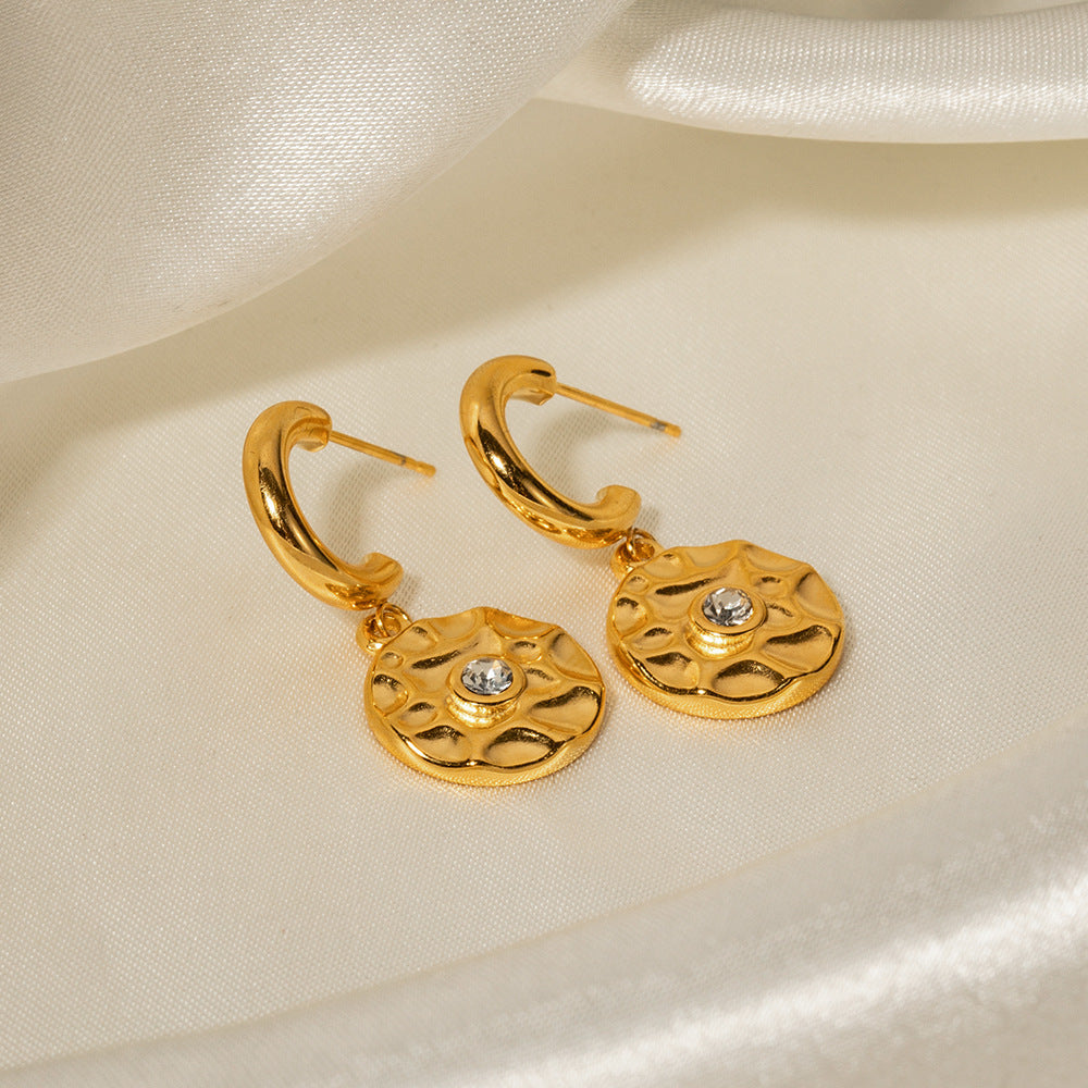 5pcs Stainless Steel Earrings 18K Gold Texture Set Diamond Round Earrings Women All Matching Earrings