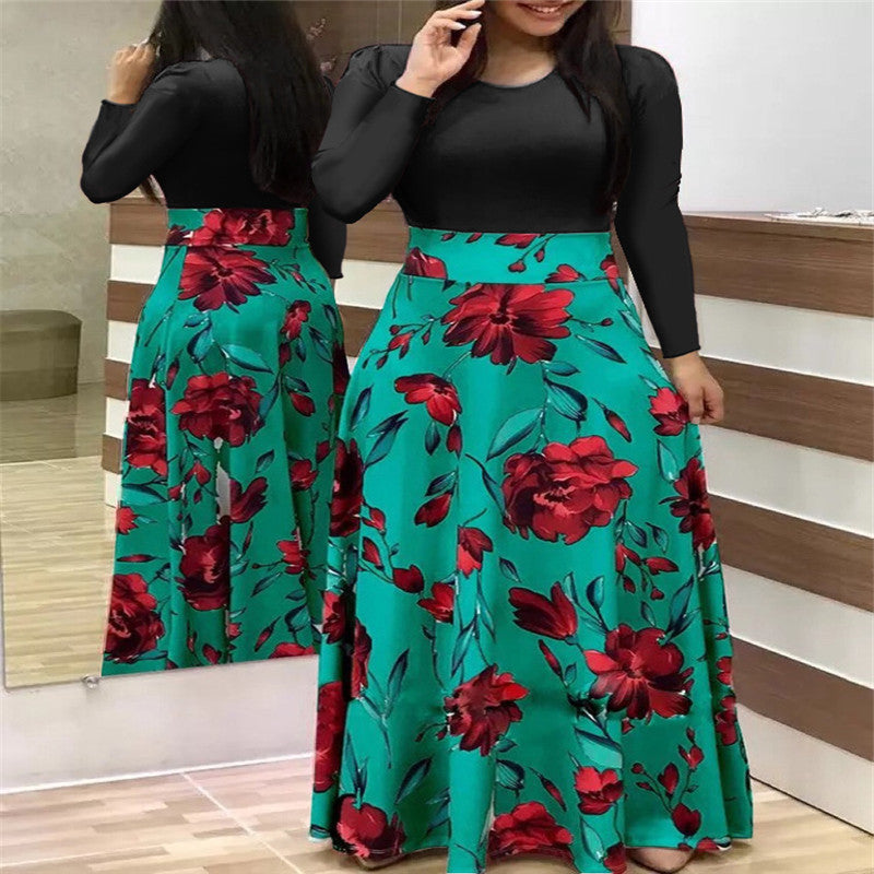 Cross Aliversion Of Style Flower Print Color Short-Sleeved Large-Size Dress Female