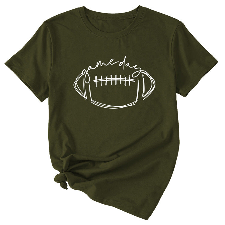Wishgame Day Women's Casual Short Sleeve Top With Fun Rugby Pattern