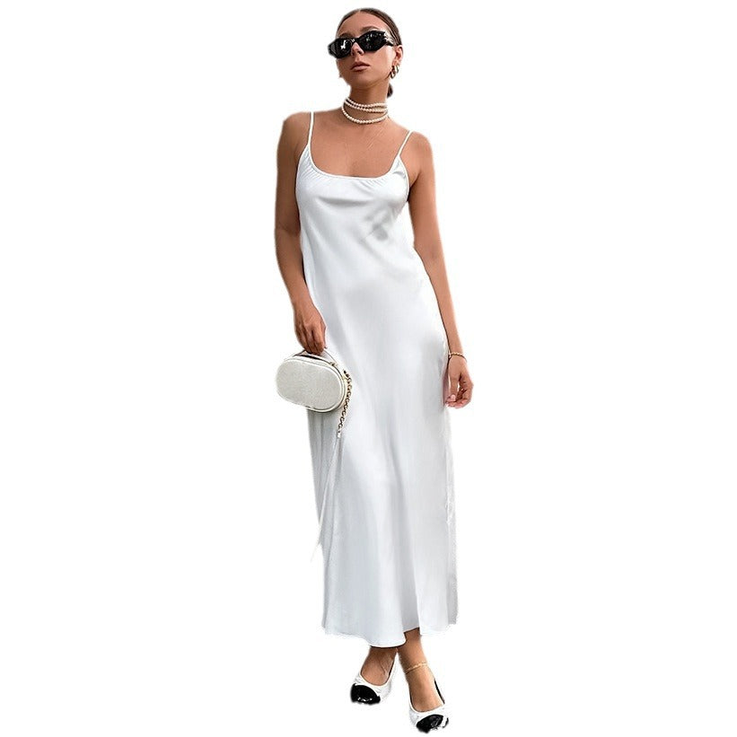 Sexy U-Neck High Waist Pure Halter Dress New Fashion Fishtail Skirt Long Skirt