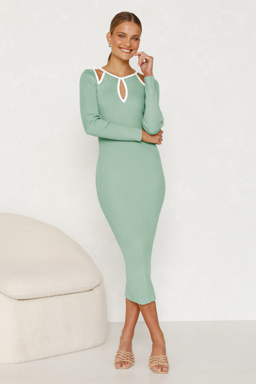 Knitted Dress Autumn Female Design Sense Of Temperament Ribbed Slim Long Sleeve Skirt Sexy Package Hip Skirt