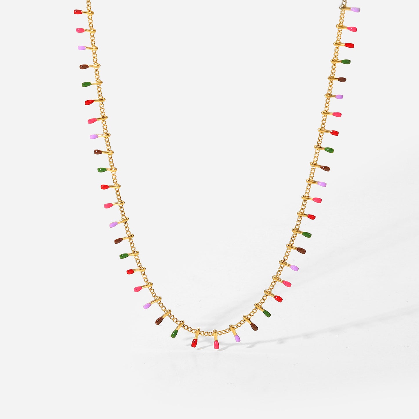 5pcs New Fashion Style Colorful Dripping Oil Fringe Choker 18K Gold Collarbone Chain Stainless Steel Necklace For Women