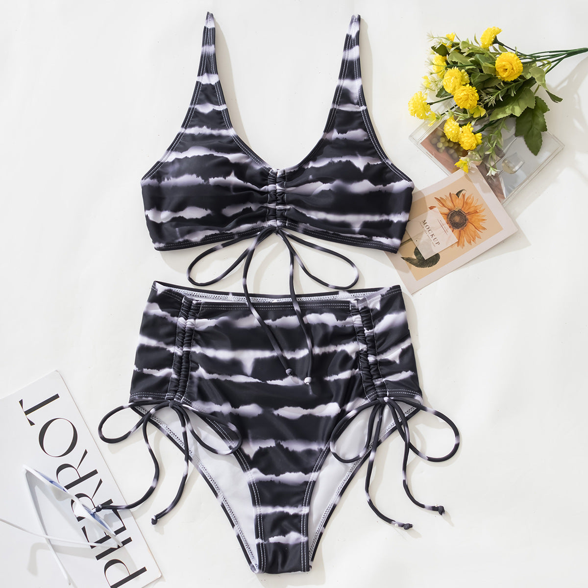 New Swimsuit Tie-Dye Split Swimsuit Female Bow Sexy Bikini