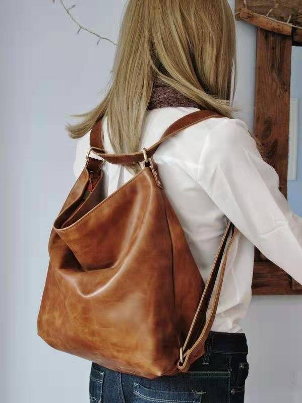 Bag Women New Retro Bag Oil Wax Leather Shoulder Bag Large Capacity Soft Leather Soft Wind Crossbody Bag