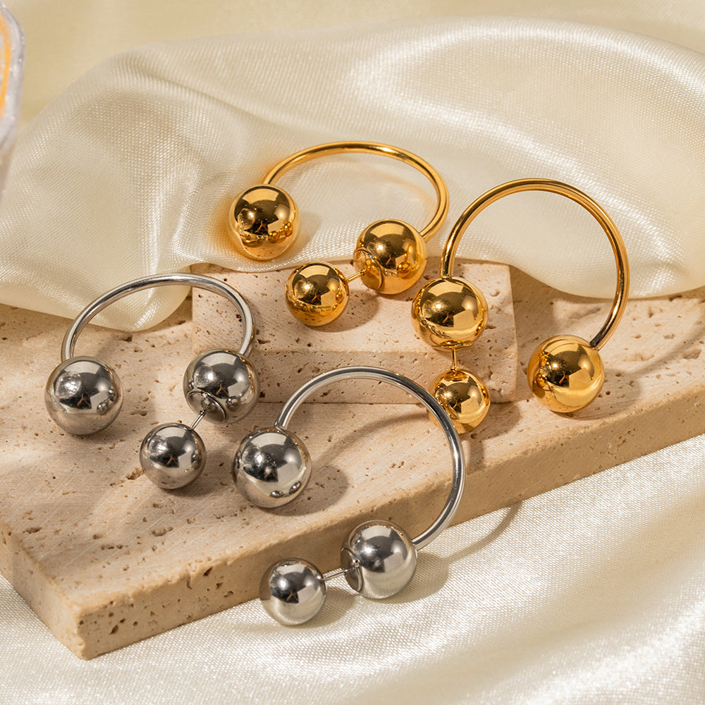 5pcs 18K Gold Stainless Steel Exaggerated Spherical Earrings Temperament Niche Design Women's Earrings