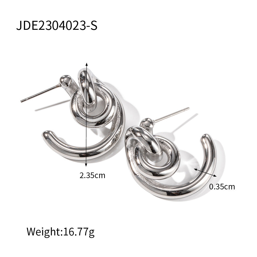 5pcs New Style Fashion Creative Architecture Style Minimalist Line Earrings 18K Gold Stainless Steel Earrings