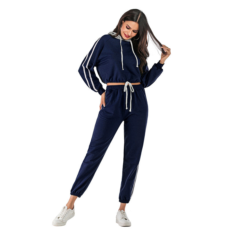 New Casual Sports Suit Women Hooded Loose Short Hoodie Pant Two-Piece Set