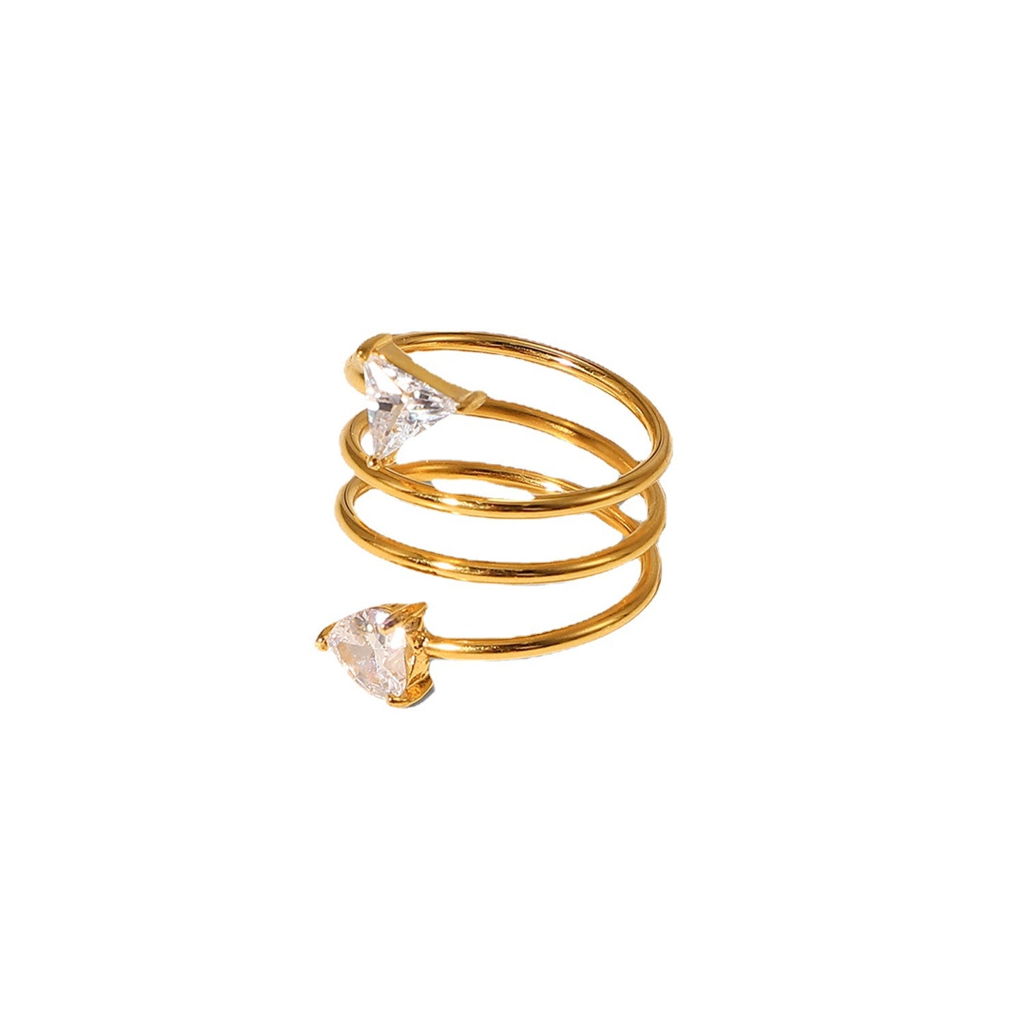 5pcs New 18K Gold Plated Spiral Triangle Zircon Ring Stainless Steel Triangle Heart Zircon Screw Ring Jewelry Female