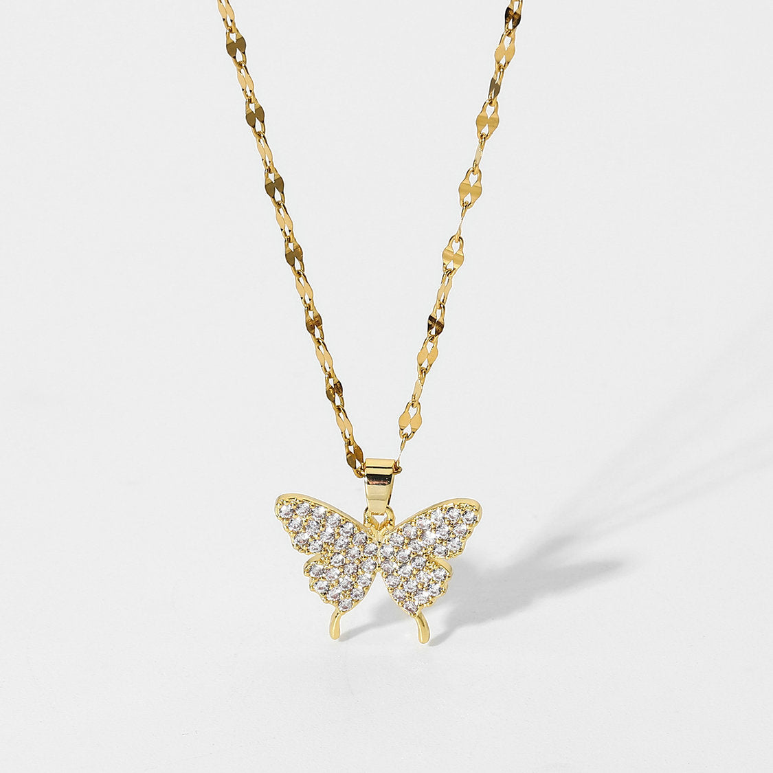 5pcs Simple New Full Zirconium Butterfly Pendant Necklace 18K Electric Gold Plated Stainless Steel Collar Necklace Jewelry Women