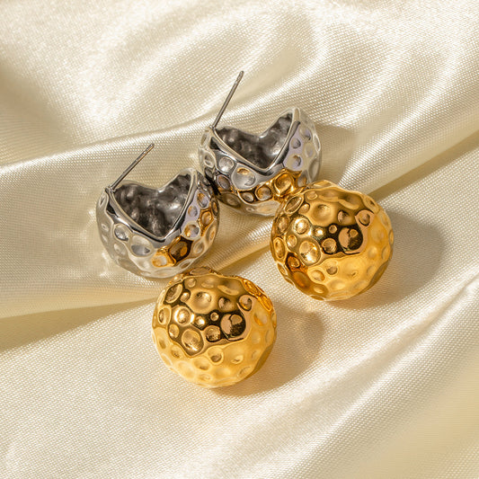 5pcs The New Titanium Steel Earrings Big Name With Spherical Hammer Grain Inlaid Zirconium Gold Earrings Jewelry Women