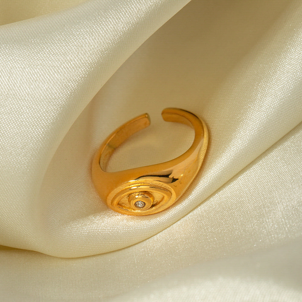 5pcs 18K Gold Stainless Steel Diamond Devil's Eye Open Ring -7 All-In-One Stainless Steel Finger