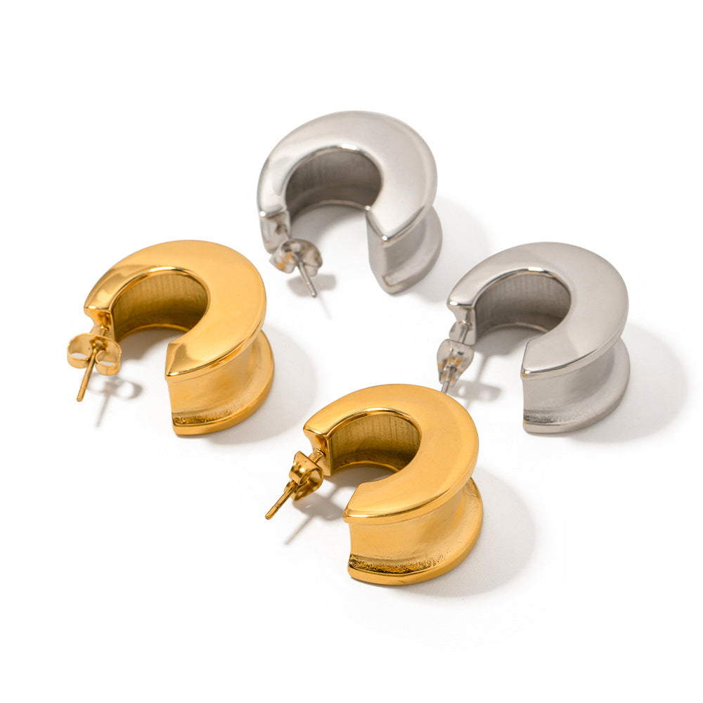5pcs 18K Gold Stainless Steel C-Shaped Concave And Convex Edge Earrings Blogger With Fashion All-Matching Earrings Girl
