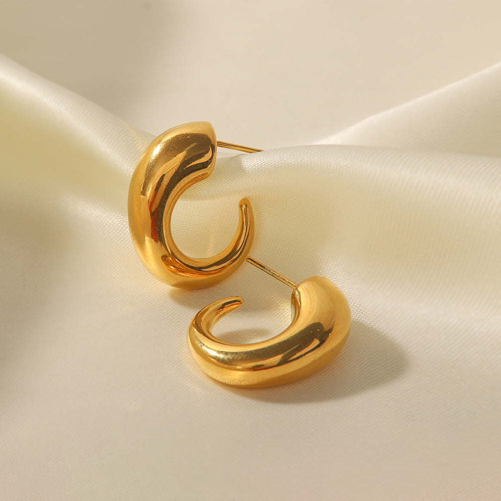 5pcs 18K Gold Irregular Shape Earrings Fashion Simple Fold Wear High-Grade Sensitive Earrings C Shape Hopo Stud Jewelry