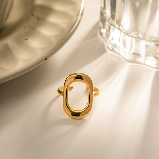 5pcs Fashion 18K Gold Hollow Geometric Rectangle Stainless Steel Ring Everything Matching Ring Accessories