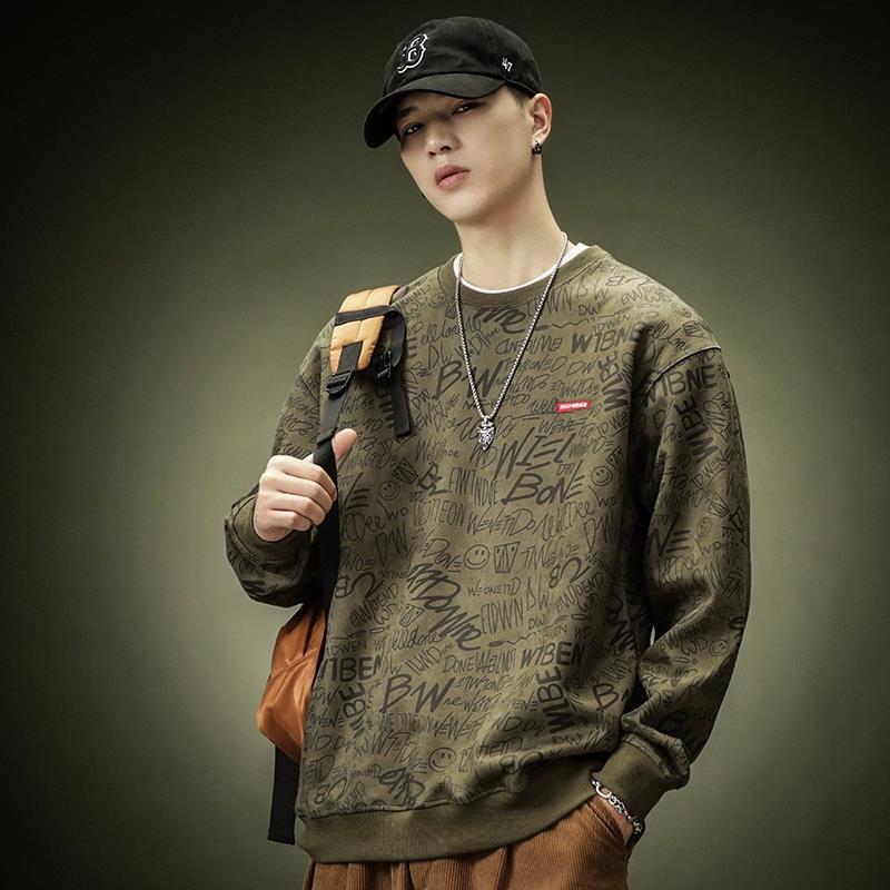 Suede Crewneck Hoodie Men's Spring And Autumn All Loose Large Size Leisure Sports Long-Sleeved Top