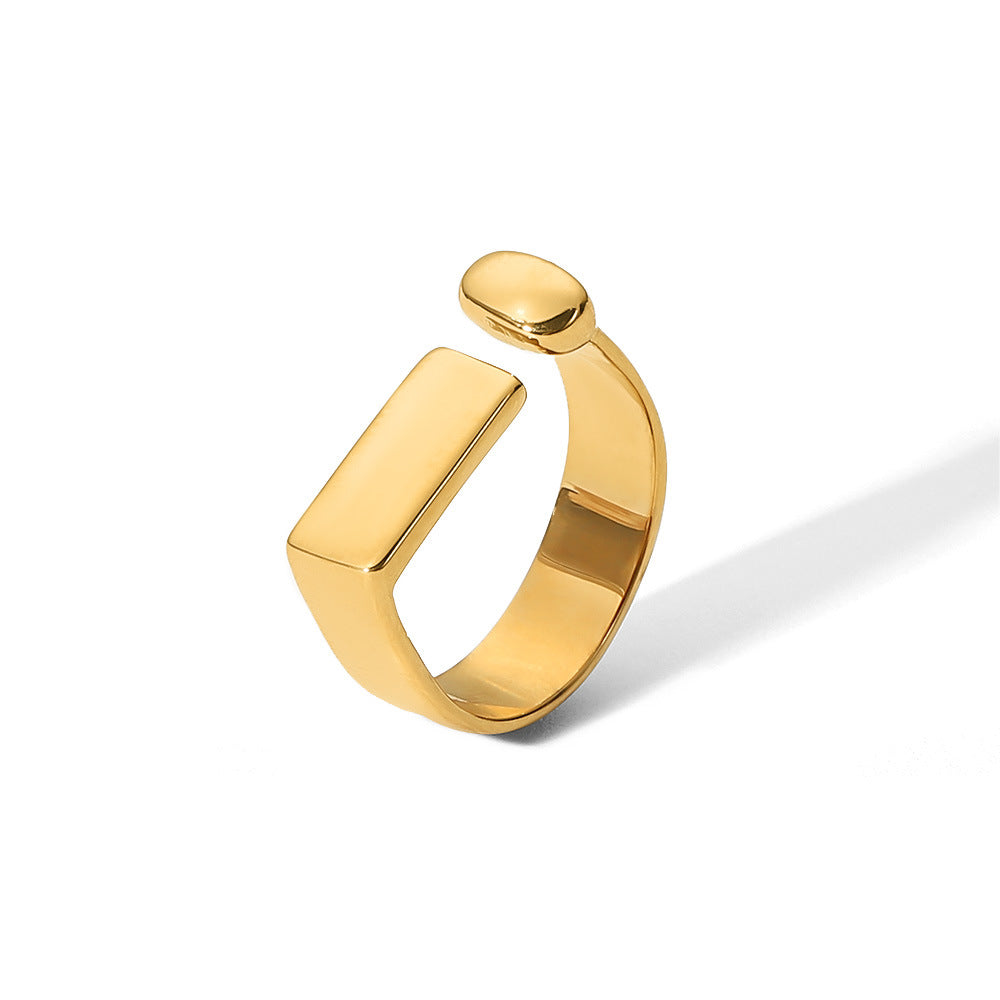 5pcs Stainless Steel Open Exclamation Point Women's 18-Karat Gold Ring Square Design Fashion Everything Popular Finger Ring