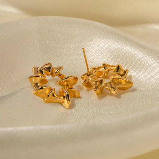 5pcs Earrings 18K Gold Stainless Steel Irregular Grain Round Spiral Studs Do Not Fade Women's Earrings