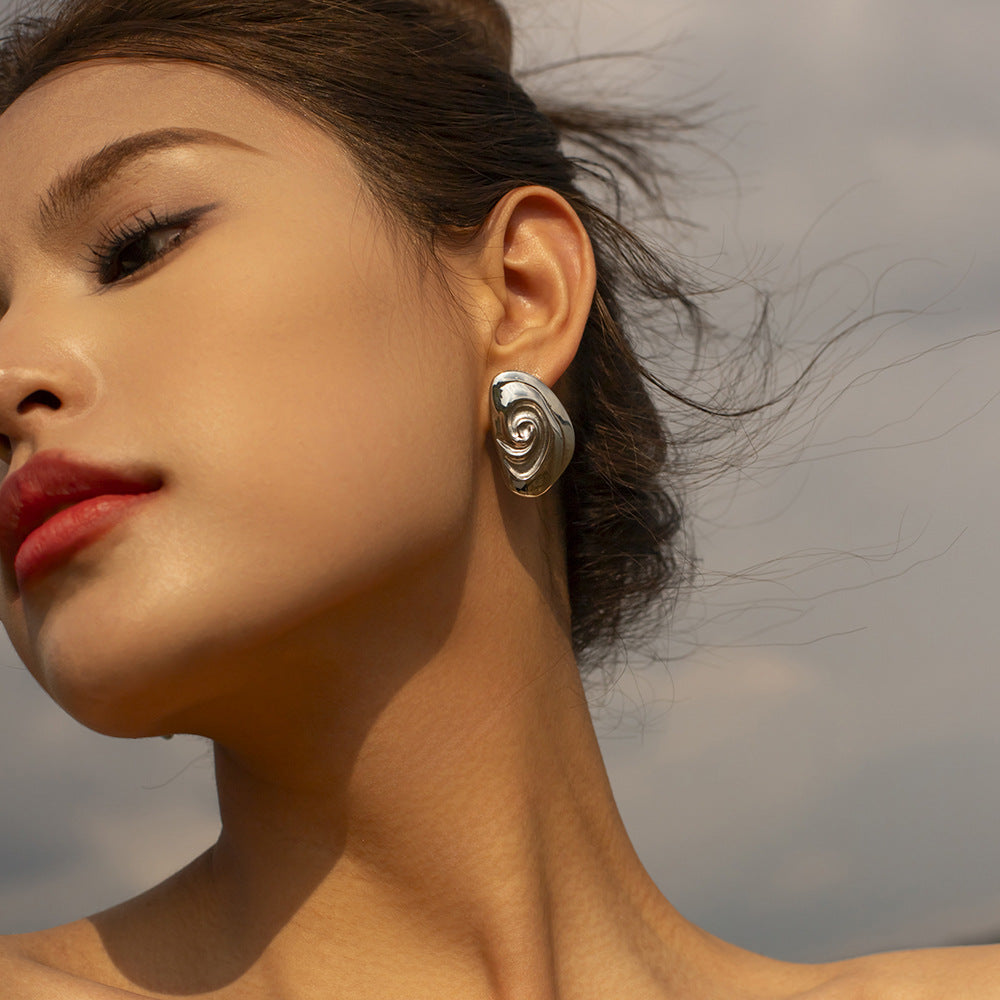 5pcs Titanium Steel Mosquito-Repellent Earrings Earrings Stud New Fashion Spiral Niche Design Women's High-Grade Earrings