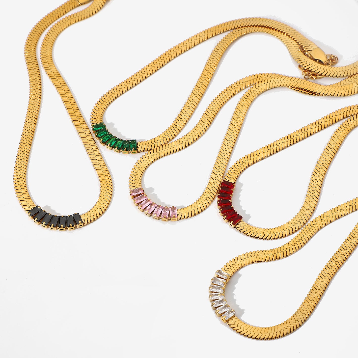 5pcs Necklace 18K Gold Plated Stainless Steel Jewelry Rectangular Color Zirconium Chain Necklace For Women