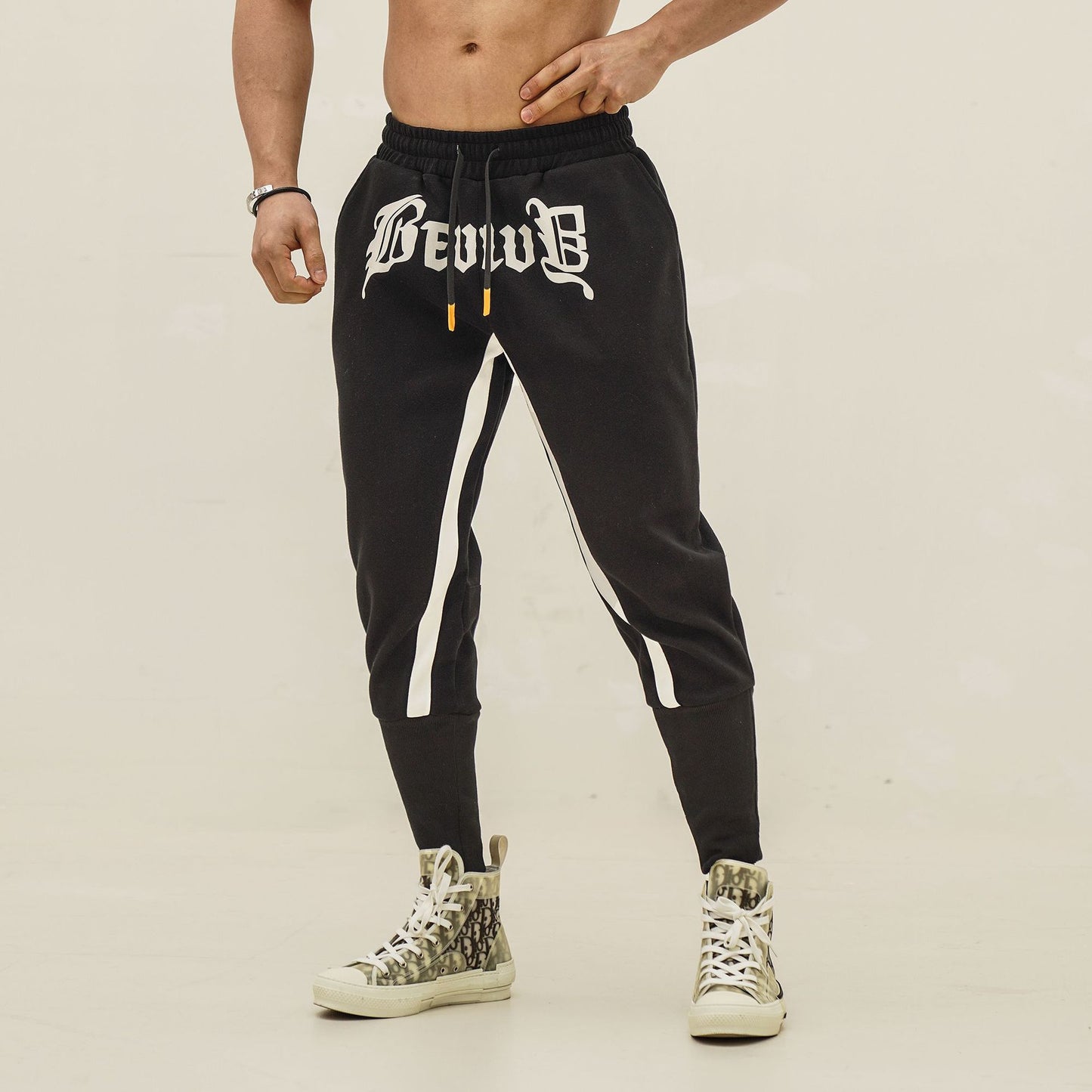 Fall Sports Men's Running High Bundle Foot Thread Casual Color Matching Training Print Revive Nine Pants