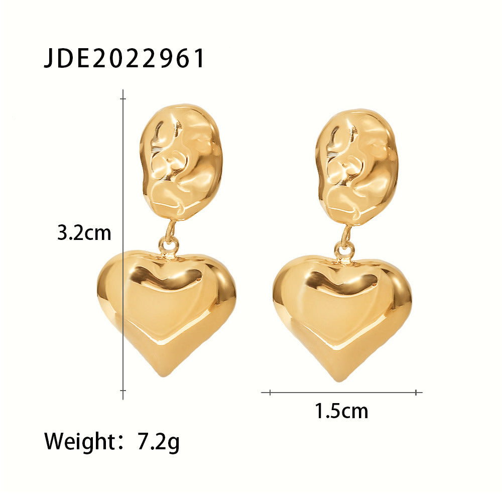 5pcs Titanium Steel Earrings Women's High Polished 14K Gold Plated Irregular Shape Heart Pendant Earrings