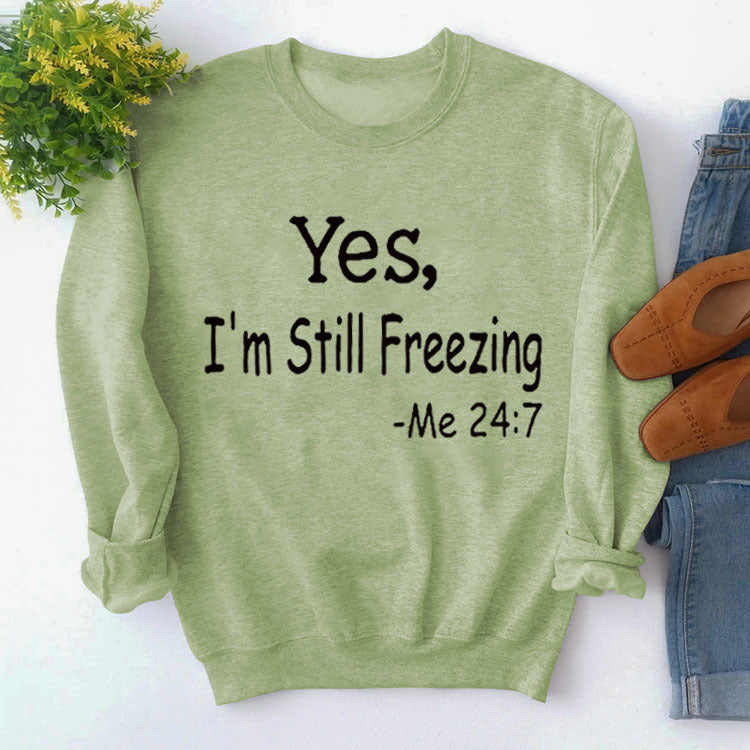 Pullover Simple Crew Neck Top Long Sleeve Yes I'M Printed Loose Hoodie