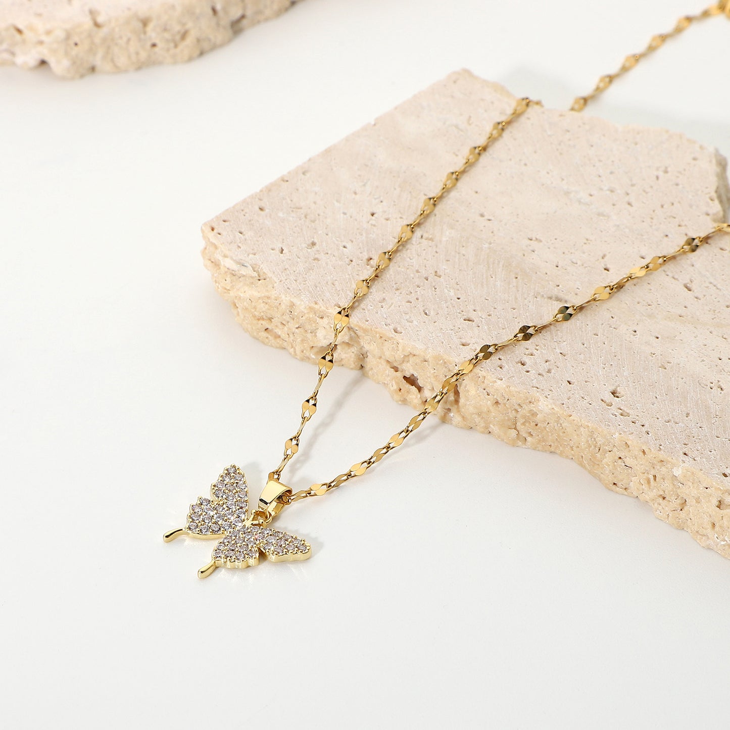 5pcs Simple New Full Zirconium Butterfly Pendant Necklace 18K Electric Gold Plated Stainless Steel Collar Necklace Jewelry Women