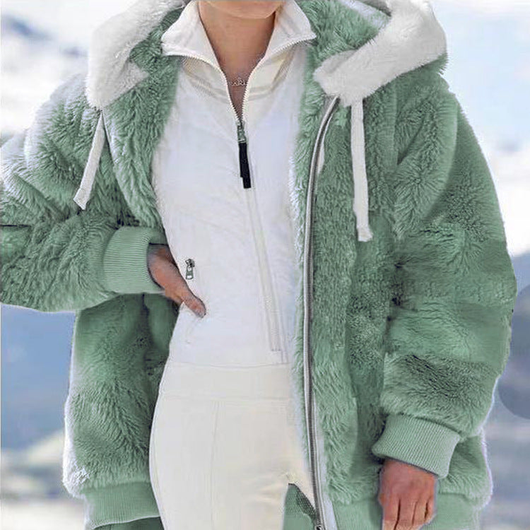 Hot New Fall/Winter Plush Zipper Hooded Coat Lady