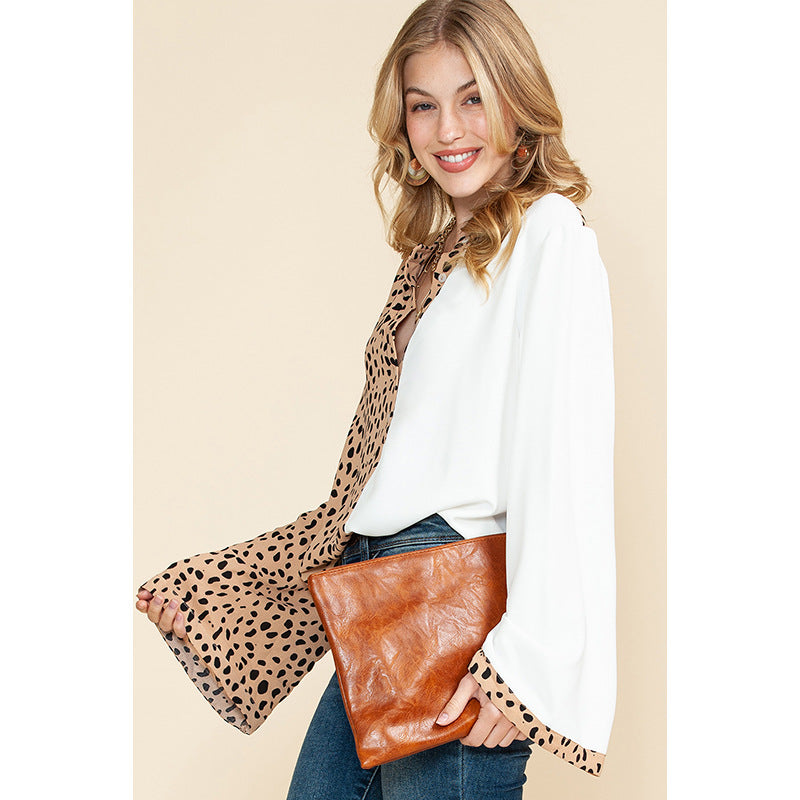 Autumn New Color Contrast Long-Sleeved Shirt Women Thin Personality Leopard Print Shirt