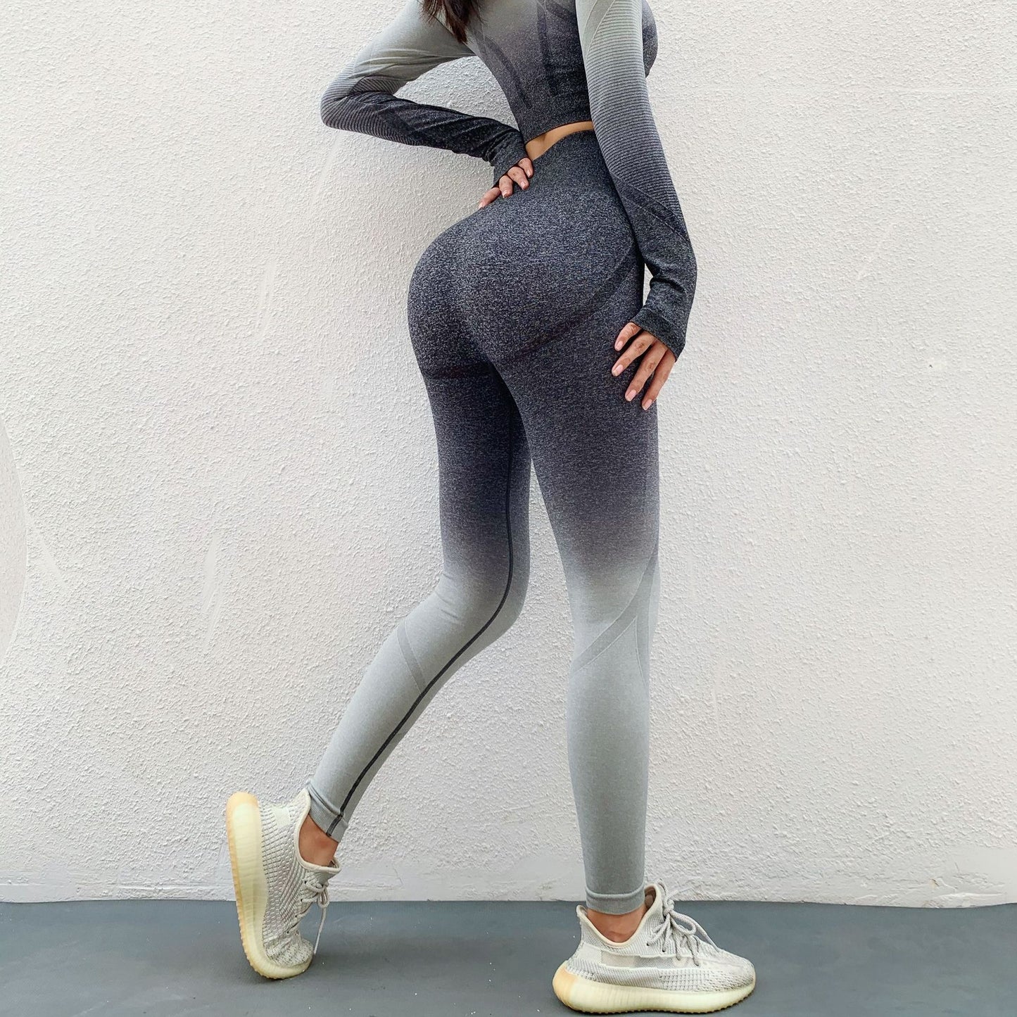Autumn And Winter Gradient Long-Sleeved Yoga Suit Women's Tight Hip Lift Running Fitness Suit