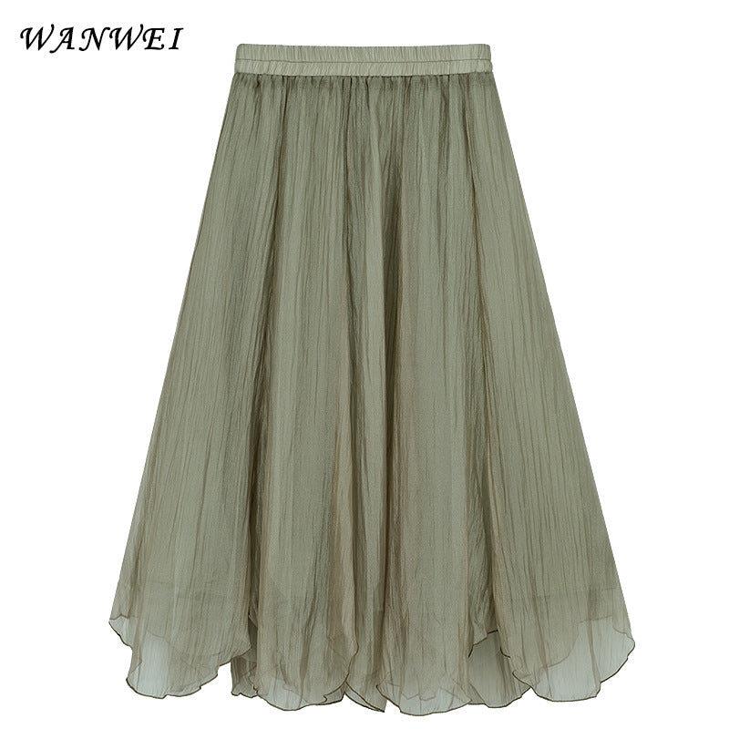 Half Skirt Female Summer Design Sense Small Gauze Skirt Super Fairy Irregular High Waist Half Skirt Small Man Everything
