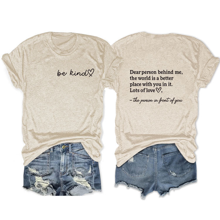 Front And Back Printed Short Sleeve Dear Person Behind Me Loose Fashion T-Shirt