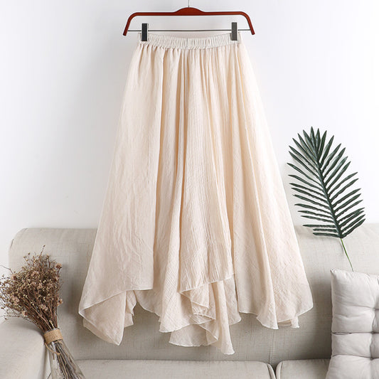 Women Spring And Summer New Medium Long Solid Color Everything Elastic Waist Irregular Pleated Large Swing Fishtail Skirt