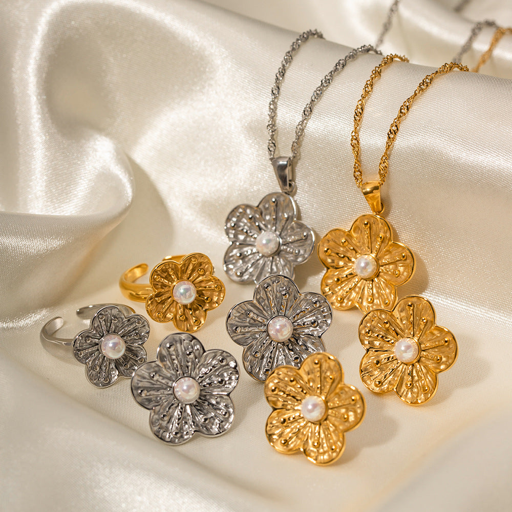 5pcs High-Grade Court Sense Titanium Steel Plated 18K Stainless Steel Double Flower Pendant Necklace Does Not Fade Necklace For Women Jewelry