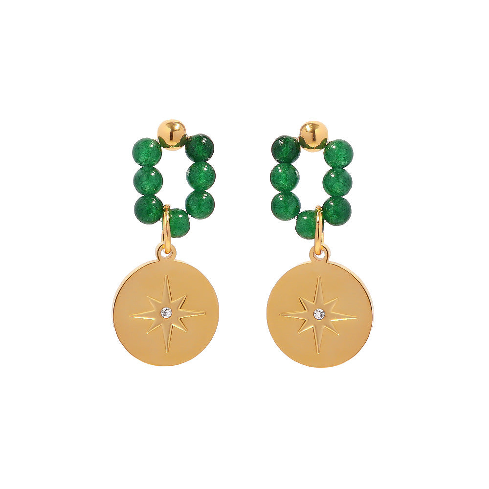 5pcs Style New 18K Gold Plated Retro Natural Stone Octet Star Pendant Earrings Fashion All Matching Earrings