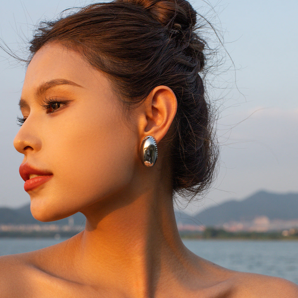 5pcs 18K Gold Stainless Steel C Shape Smooth Beaded Earrings Blogger With Fashion All-Matching Earrings Girl