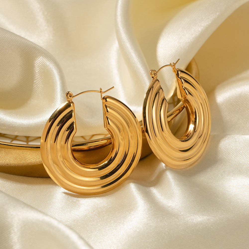 5pcs Titanium Steel Lock Earrings Stud 18K Gold Stainless Steel Multi-Layer Loop Earrings Women's Earrings Punk Earrings