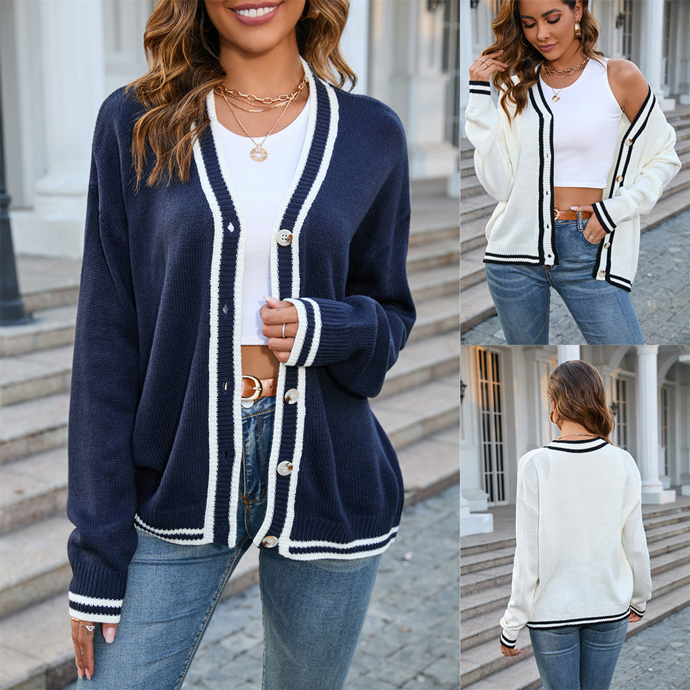 New Autumn And Winter New Women's Button Color Knitted Cardigan Women Coat V-Neck Sweater Woman