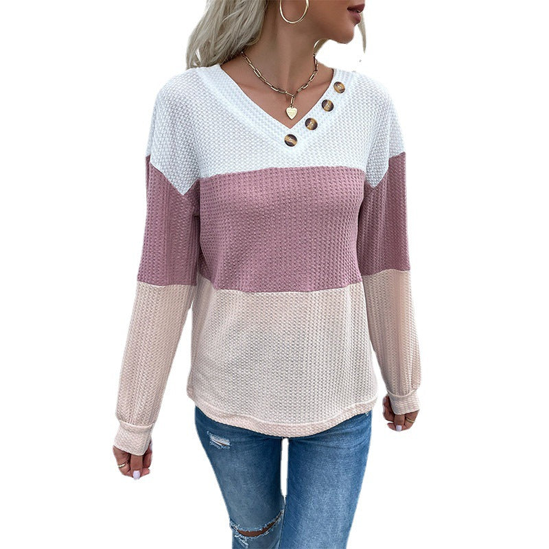 Spring And Autumn  Women's Bottom Long-Sleeve Pullover Color V-Neck Sweater