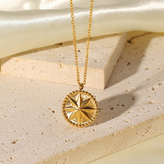 5pcs Stainless Steel Necklace 18K Gold Stainless Steel Octet Star Coin Pendant Necklace Women's Jewelry