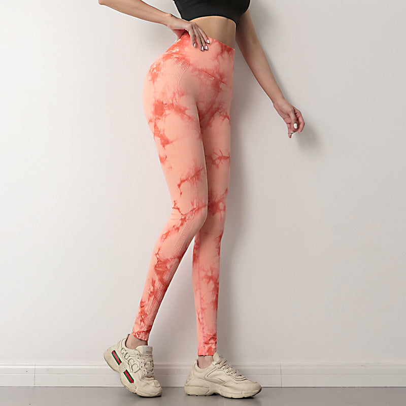 Tie Dye Sports Fitness Pants Women's High Waist Peach Butt Lift Seamless Outside Wearing Jacquard Running Fitness Yoga Pants Autumn And Winter