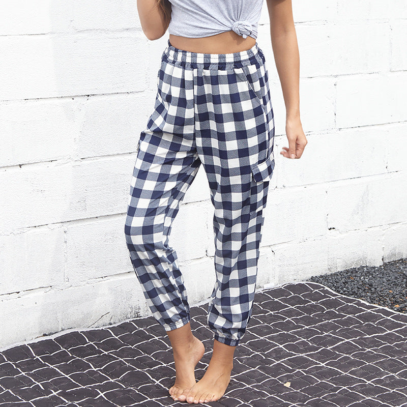 Plaid Casual Pants Women's Pants Small Foot Pants Pencil Pants Fashion High-Waisted Slim-Fit Pants Nine Point Pants