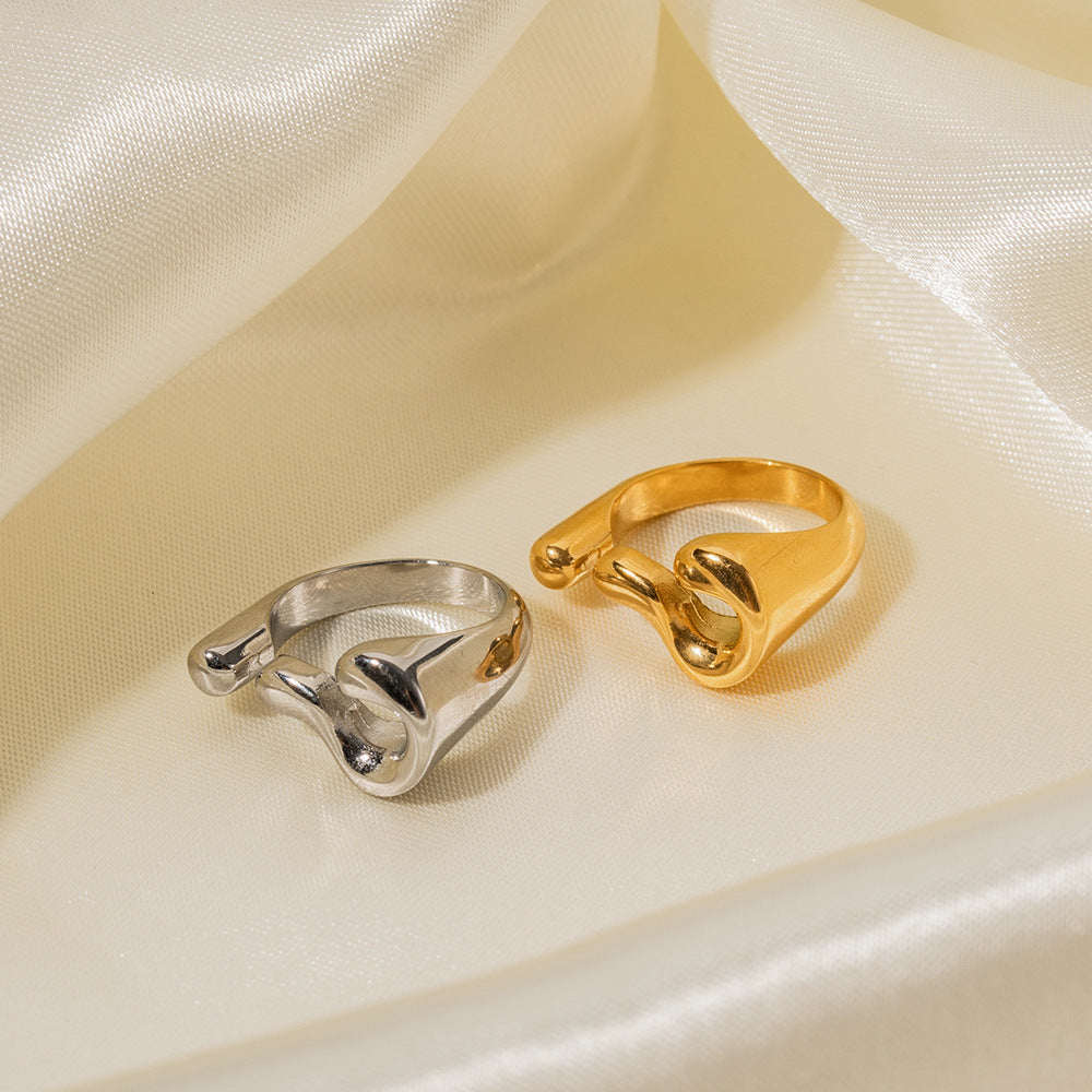 5pcs 18K Gold Plated Irregular Stainless Steel Open Ring Women's All-Matching Hand Jewelry Without Fade