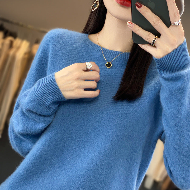 100 Pure Wool Knitwear Women's V-Neck Pullover Loose Base Shirt Autumn And Winter New Solid Color Sweater