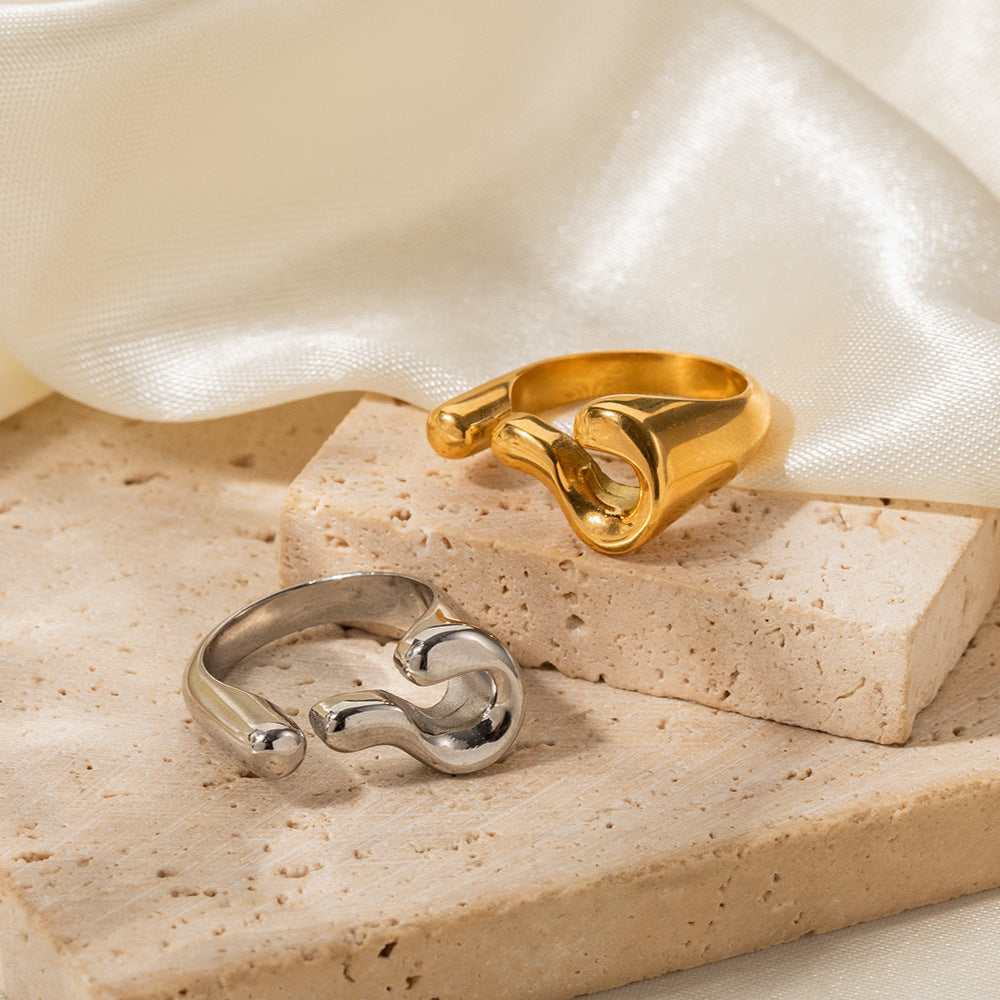 5pcs 18K Gold Plated Irregular Stainless Steel Open Ring Women's All-Matching Hand Jewelry Without Fade