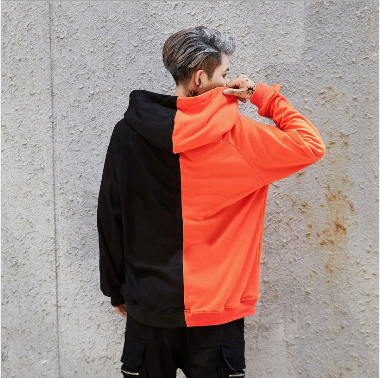 Men's Casual Fashion Color Matching Smiley Hoodie Long Sleeve Sports Hooded Top Men's Wear
