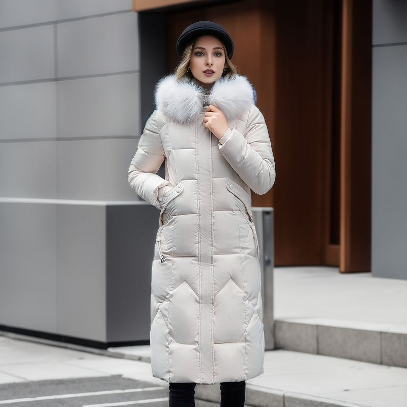 Cotton-Padded Women's Mid-Length Winter New Fashion Slim-Fit Over The Knee Jacket Large Fur Collar Thick Tide Women's Wear