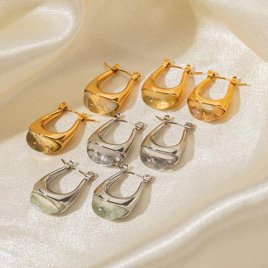 5pcs 18K Gold Green Earrings Fashion Non-Fading Women's Stainless Steel Jewelry